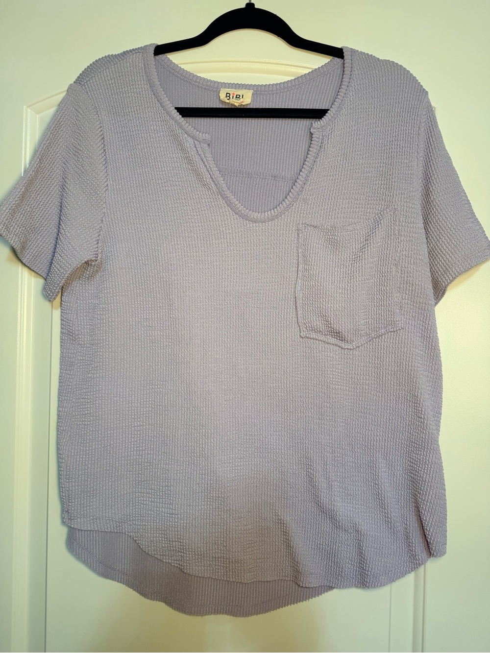 BiBi Lavender Waffle Knit Short Sleeve Top with Pocket